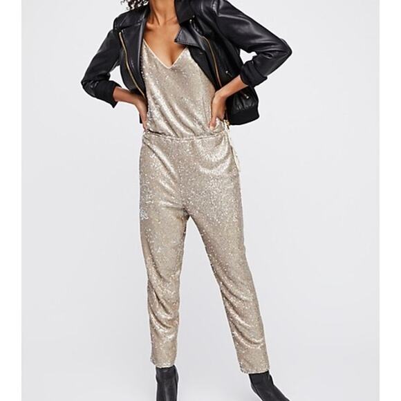 Free People champagne sequin jumpsuit - Picture 1 of 6